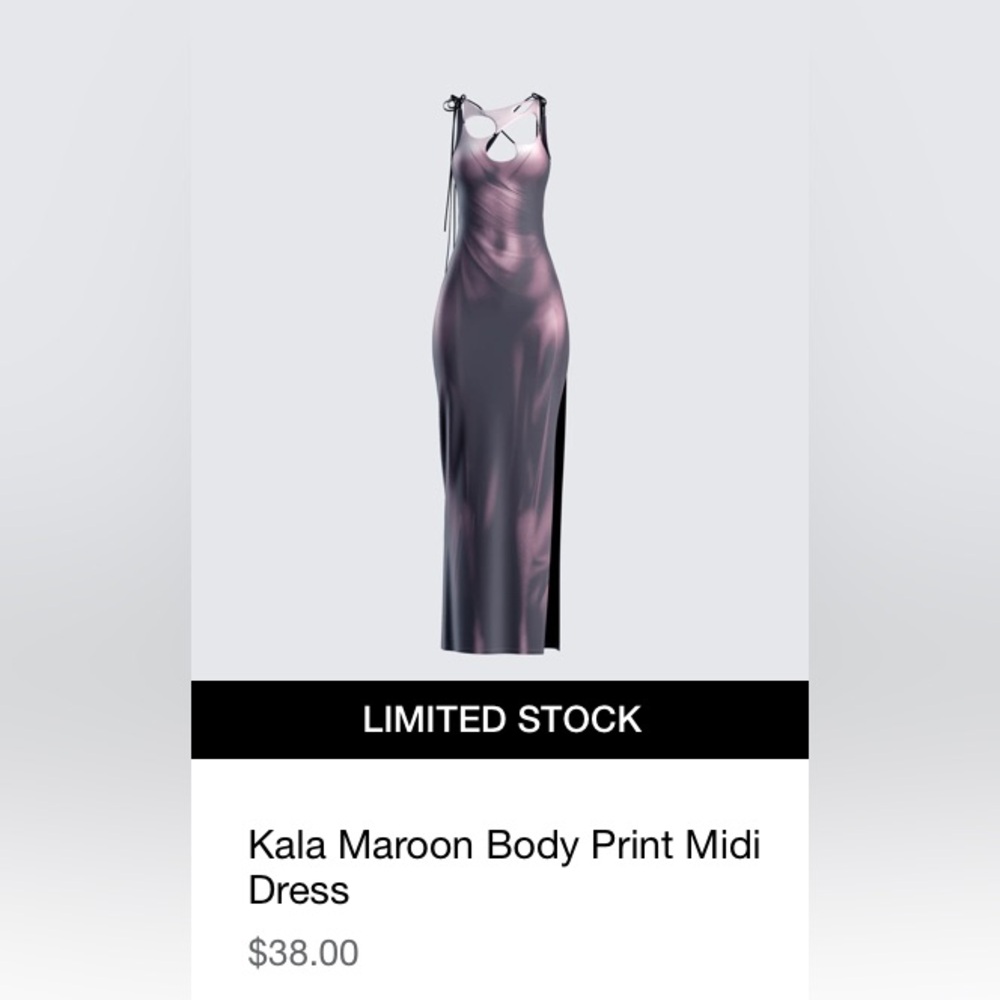 Kala Maroon Body Print Midi Dress